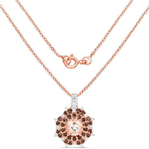 18K Rose Gold Plated 1.61 Carat Genuine Morganite, Smoky Quartz and White Zircon .925 Sterling Silver Pendant by Bids.com