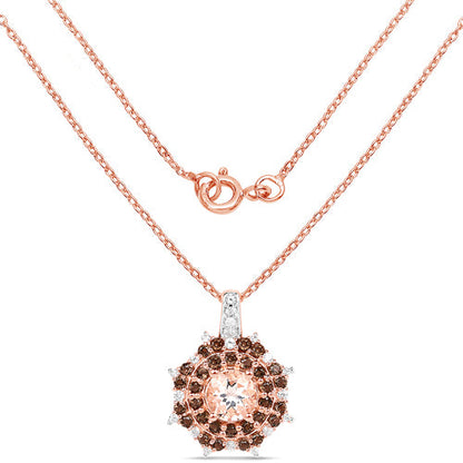 18K Rose Gold Plated 1.61 Carat Genuine Morganite, Smoky Quartz and White Zircon .925 Sterling Silver Pendant by Bids.com