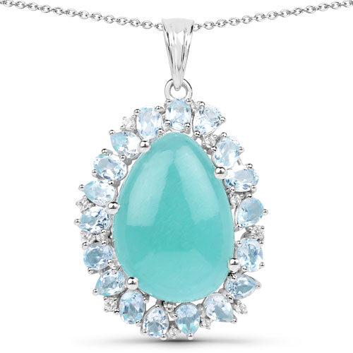 13.28 Carat Genuine Amazonite, Blue Topaz And White Topaz .925 Sterling Silver Pendant by Bids.com