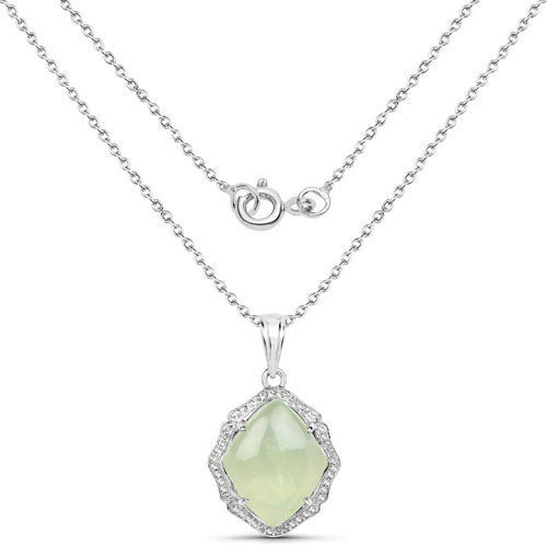 7.49 Carat Genuine Prehnite And White Topaz .925 Sterling Silver Pendant by Bids.com