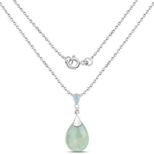 11.92 Carat Genuine Prehnite .925 Sterling Silver Pendant  DestGlow