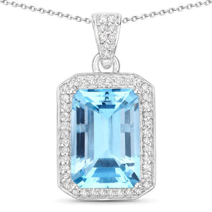 5.85 Carat Genuine Blue Topaz and White Diamond .925 Sterling Silver Pendant by Bids.com