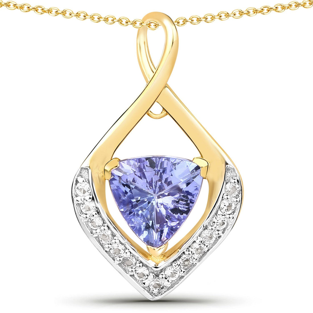 0.96 Carat Genuine Tanzanite and White Topaz .925 Sterling Silver Pendant 