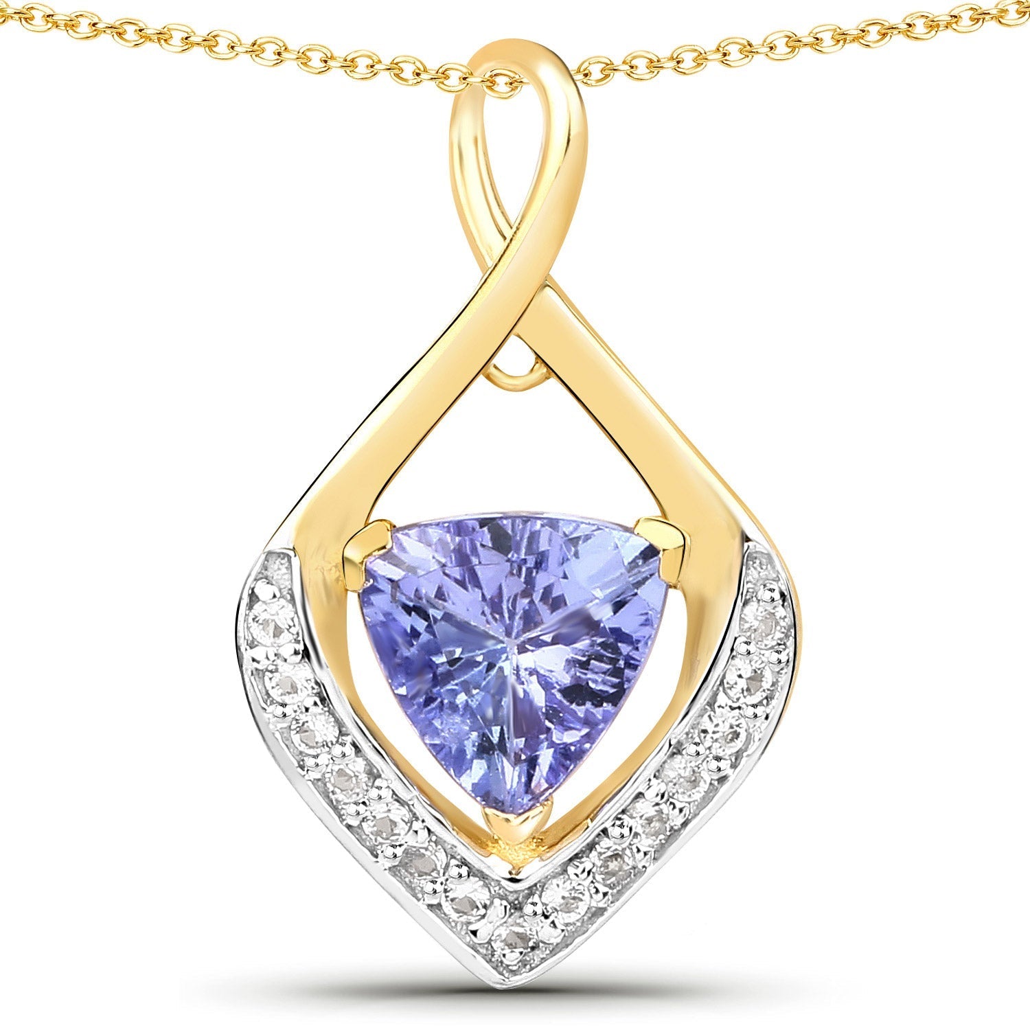 0.96 Carat Genuine Tanzanite and White Topaz .925 Sterling Silver Pendant 