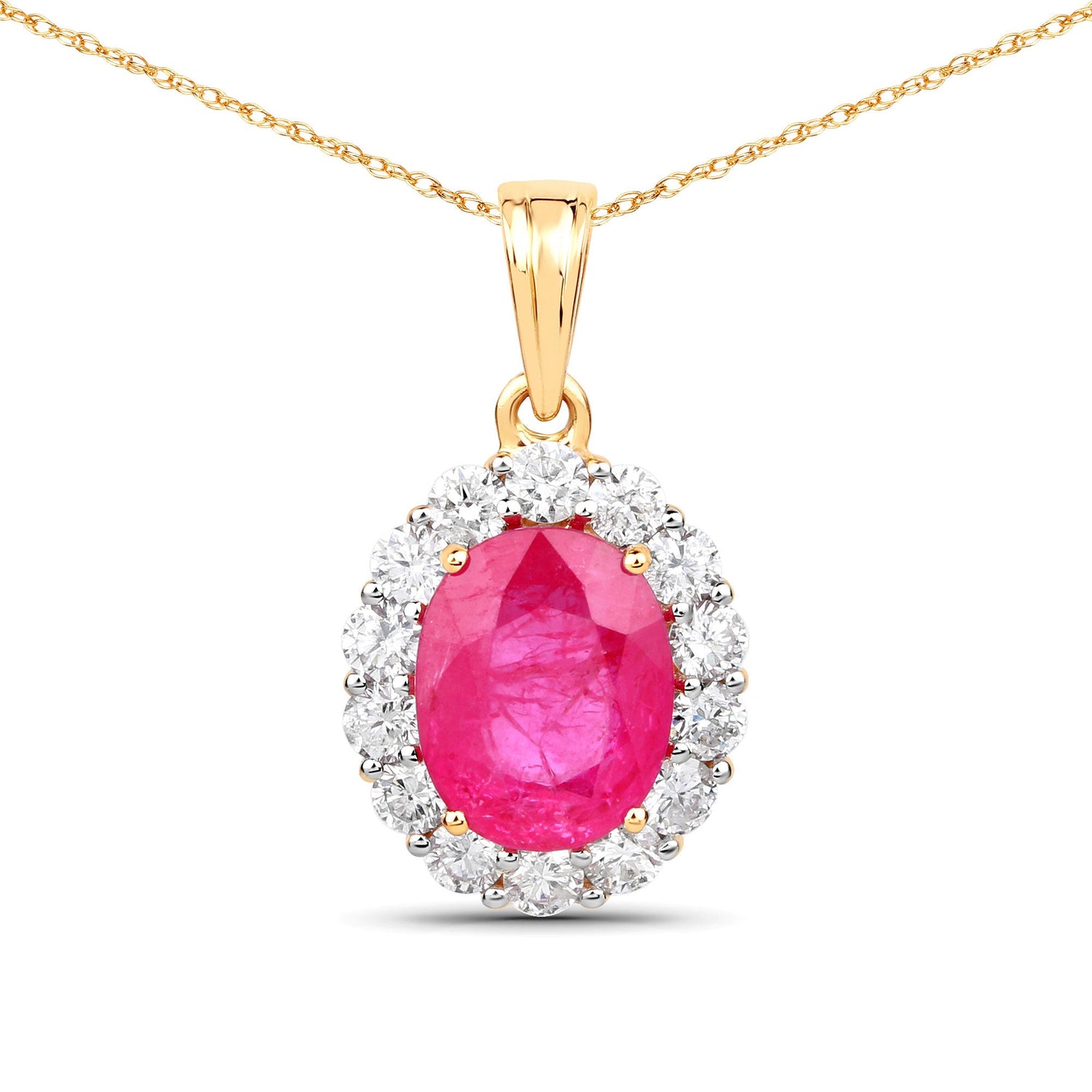 2.56 Carat Genuine Burma Ruby and White Diamond 18K Yellow Gold Pendant by Bids.com