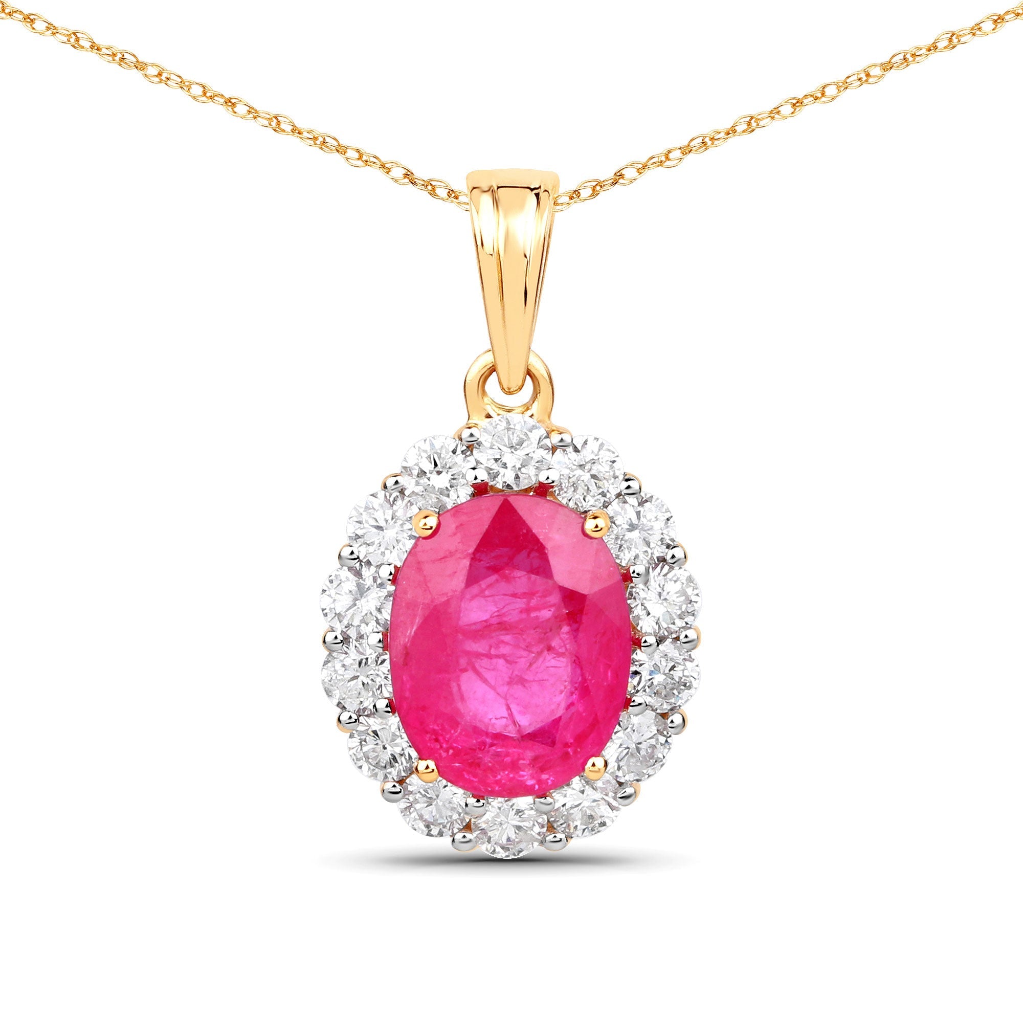 2.56 Carat Genuine Burma Ruby and White Diamond 18K Yellow Gold Pendant by Bids.com