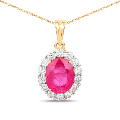 2.56 Carat Genuine Burma Ruby and White Diamond 18K Yellow Gold Pendant by Bids.com