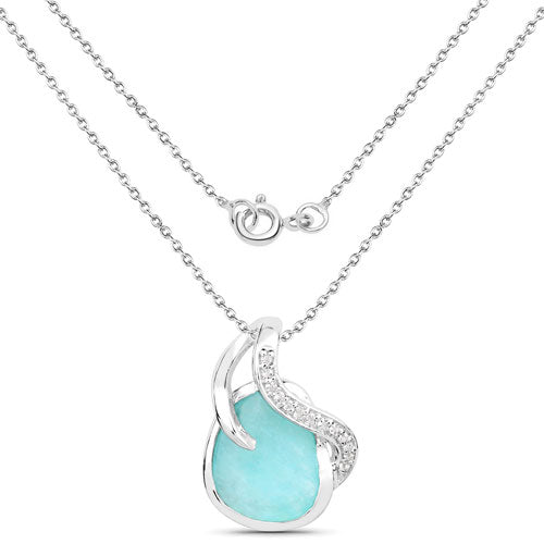 2.58 Carat Genuine Amazonite and White Topaz .925 Sterling Silver Pendant by Bids.com