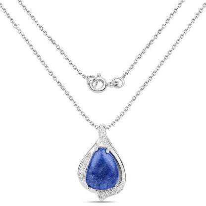 2.39 Carat Genuine Blue Aventurine and White Topaz .925 Sterling Silver Pendant by Bids.com