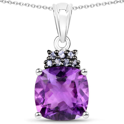 6.10 Carat Genuine Amethyst and Tanzanite .925 Sterling Silver Pendant  DestGlow
