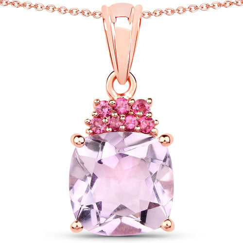 18K Rose Gold Plated 5.55 Carat Genuine Pink Amethyst and Rhodolite .925 Sterling Silver Pendant by Bids.com