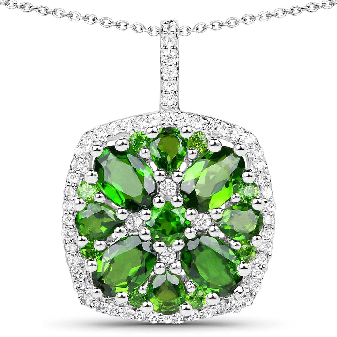 3.25 Carat Genuine Chrome Diopside and White Zircon .925 Sterling Silver Pendant 