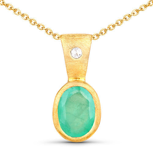 18K Yellow Gold Plated 0.67 Carat Genuine Emerald and White Topaz .925 Sterling Silver Pendant  DestGlow