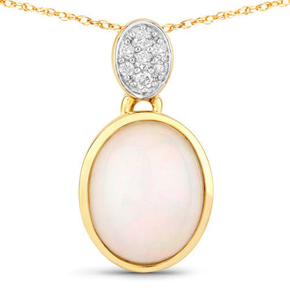 1.648 Carat Genuine Ethiopian Opal and White Diamond 10K Yellow Gold Pendant  DestGlow
