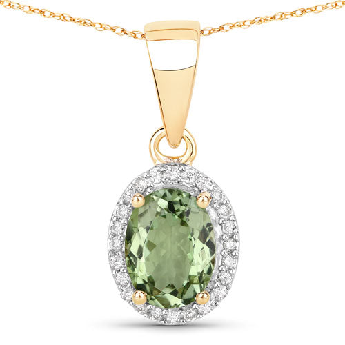 1.27 Carat Genuine Green Tourmaline and White Diamond 14K Yellow Gold Pendant by Bids.com