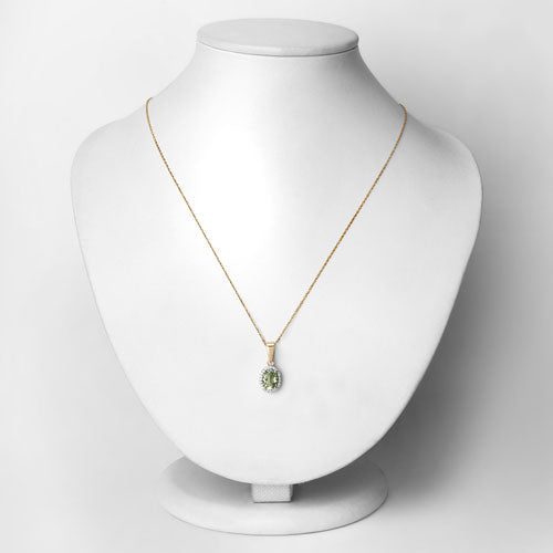 1.27 Carat Genuine Green Tourmaline and White Diamond 14K Yellow Gold Pendant by Bids.com