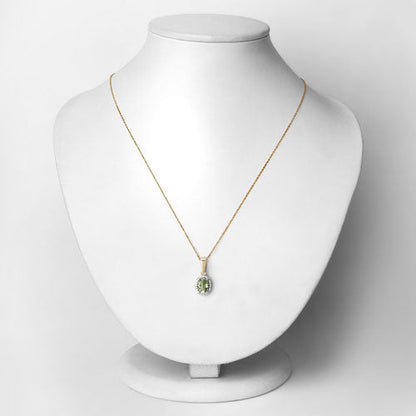 1.27 Carat Genuine Green Tourmaline and White Diamond 14K Yellow Gold Pendant by Bids.com