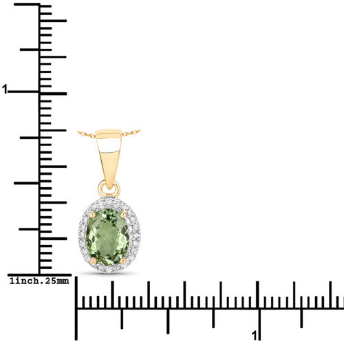1.27 Carat Genuine Green Tourmaline and White Diamond 14K Yellow Gold Pendant by Bids.com