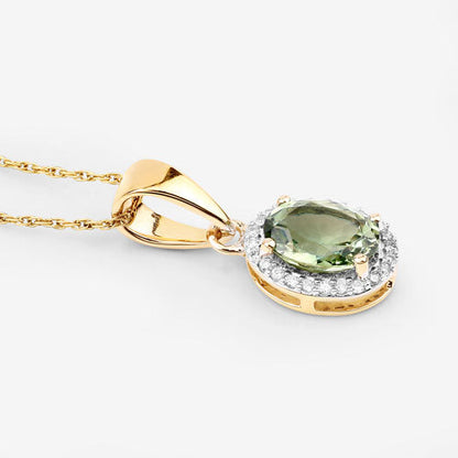 1.27 Carat Genuine Green Tourmaline and White Diamond 14K Yellow Gold Pendant by Bids.com