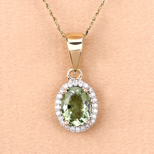 1.27 Carat Genuine Green Tourmaline and White Diamond 14K Yellow Gold Pendant by Bids.com