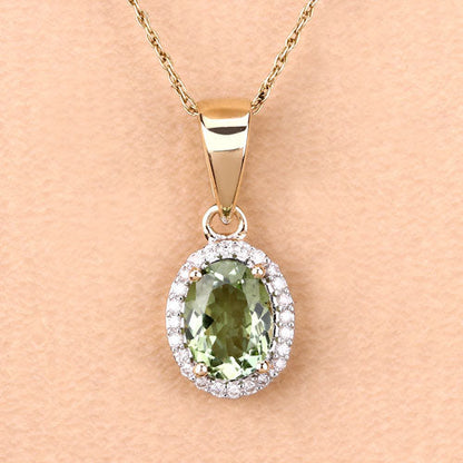 1.27 Carat Genuine Green Tourmaline and White Diamond 14K Yellow Gold Pendant by Bids.com