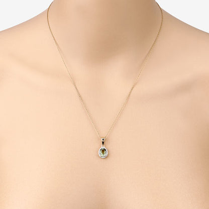 1.27 Carat Genuine Green Tourmaline and White Diamond 14K Yellow Gold Pendant by Bids.com