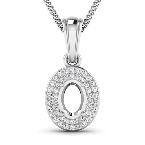 0.17 Carat Genuine White Diamond 14K White Gold Semi Mount Pendant - holds 7x5mm Oval Gemstone  DestGlow