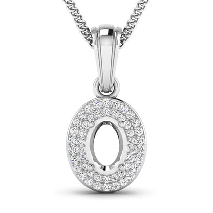 0.17 Carat Genuine White Diamond 14K White Gold Semi Mount Pendant - holds 7x5mm Oval Gemstone  DestGlow