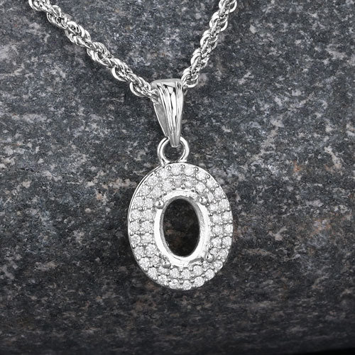 0.17 Carat Genuine White Diamond 14K White Gold Semi Mount Pendant - holds 7x5mm Oval Gemstone  DestGlow