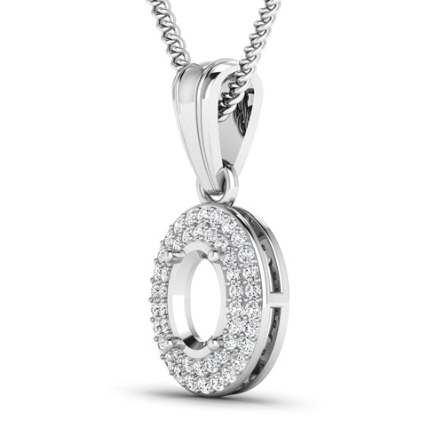 0.17 Carat Genuine White Diamond 14K White Gold Semi Mount Pendant - holds 7x5mm Oval Gemstone  DestGlow