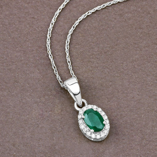 0.81 Carat Genuine Zambian Emerald and White Diamond 14K White Gold Pendant by Bids.com