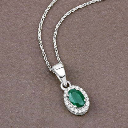 0.81 Carat Genuine Zambian Emerald and White Diamond 14K White Gold Pendant by Bids.com
