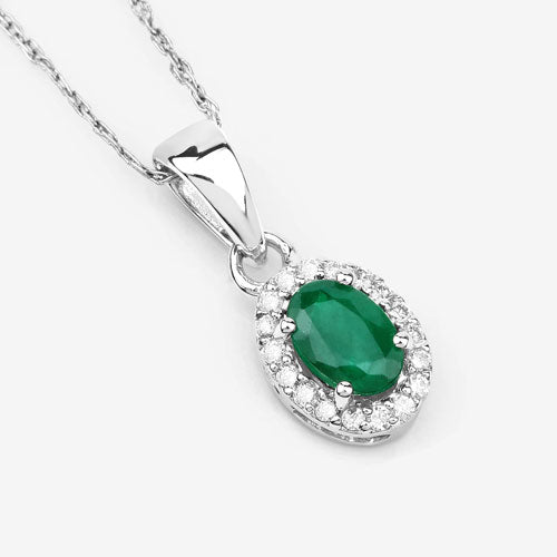 0.81 Carat Genuine Zambian Emerald and White Diamond 14K White Gold Pendant by Bids.com