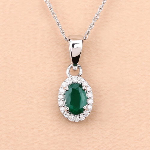 0.81 Carat Genuine Zambian Emerald and White Diamond 14K White Gold Pendant by Bids.com