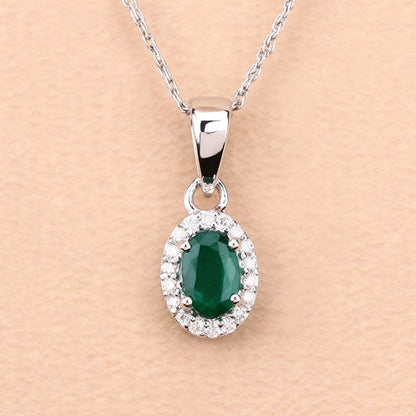0.81 Carat Genuine Zambian Emerald and White Diamond 14K White Gold Pendant by Bids.com