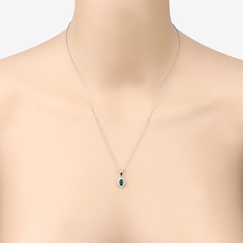 0.81 Carat Genuine Zambian Emerald and White Diamond 14K White Gold Pendant by Bids.com