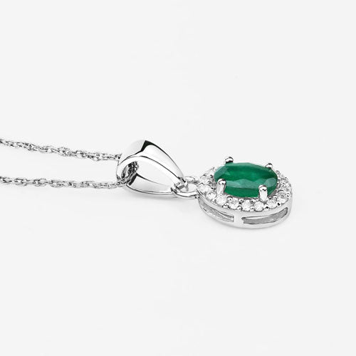 0.81 Carat Genuine Zambian Emerald and White Diamond 14K White Gold Pendant by Bids.com