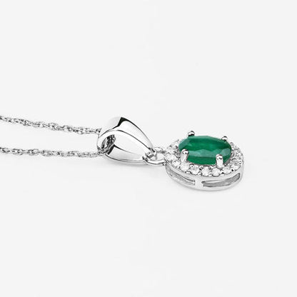 0.81 Carat Genuine Zambian Emerald and White Diamond 14K White Gold Pendant by Bids.com