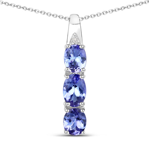 1.11 Carat Genuine Tanzanite and White Diamond .925 Sterling Silver Pendant by Bids.com