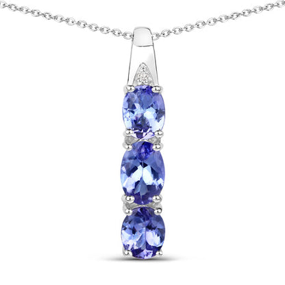 1.11 Carat Genuine Tanzanite and White Diamond .925 Sterling Silver Pendant by Bids.com