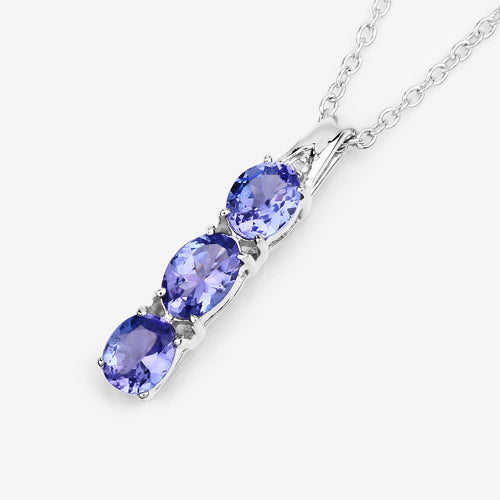 1.11 Carat Genuine Tanzanite and White Diamond .925 Sterling Silver Pendant by Bids.com