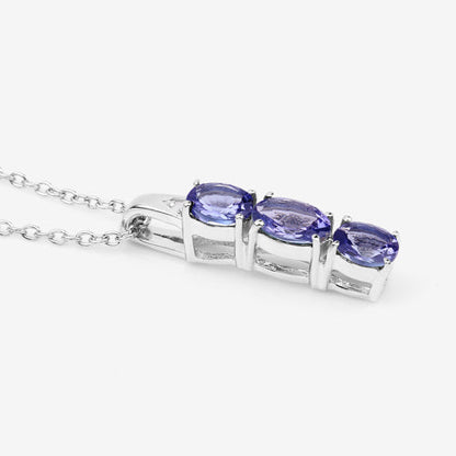1.11 Carat Genuine Tanzanite and White Diamond .925 Sterling Silver Pendant by Bids.com
