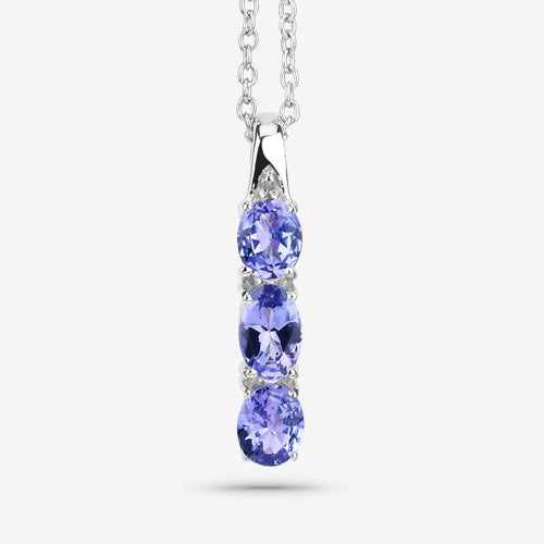 1.11 Carat Genuine Tanzanite and White Diamond .925 Sterling Silver Pendant by Bids.com