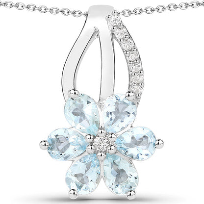 0.78 Carat Genuine Aquamarine and White Topaz .925 Sterling Silver Pendant  DestGlow
