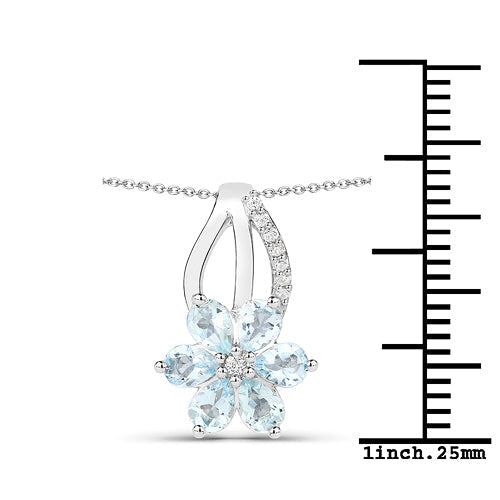 0.78 Carat Genuine Aquamarine and White Topaz .925 Sterling Silver Pendant  DestGlow