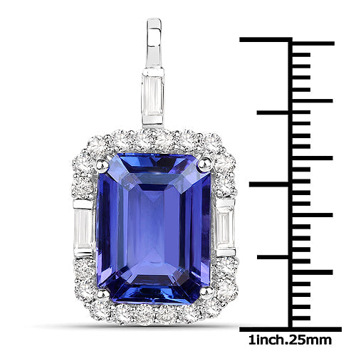 9.02 Carat Genuine Tanzanite and White Diamond 18K White Gold Pendant by Bids.com