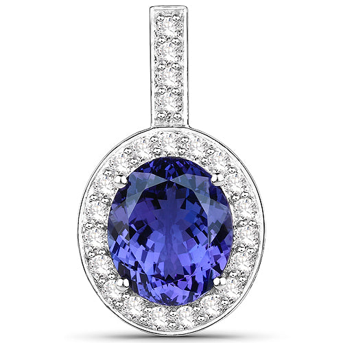 10.15 Carat Genuine Tanzanite and White Diamond 18K White Gold Pendant by Bids.com
