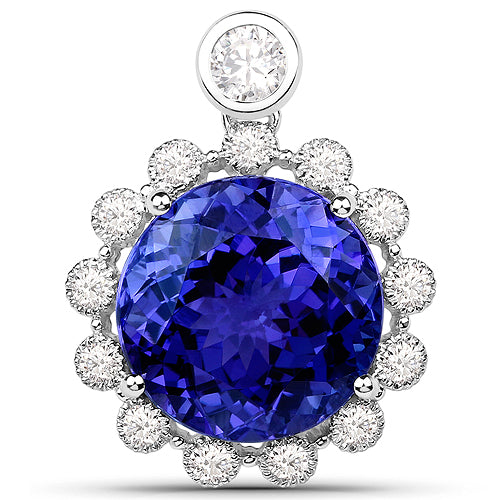 14.36 Carat Genuine Tanzanite and White Diamond 18K White Gold Pendant by Bids.com