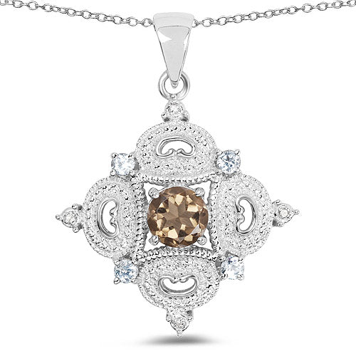 3.00 Carat Genuine Smoky Quartz, Blue Topaz and White Topaz .925 Sterling Silver Pendant by Bids.com