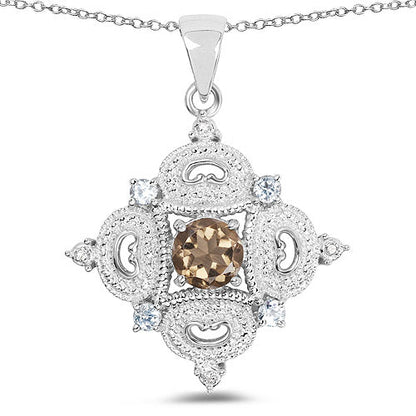 3.00 Carat Genuine Smoky Quartz, Blue Topaz and White Topaz .925 Sterling Silver Pendant by Bids.com